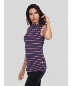 Fuchsia Stripe High Neck TShirt