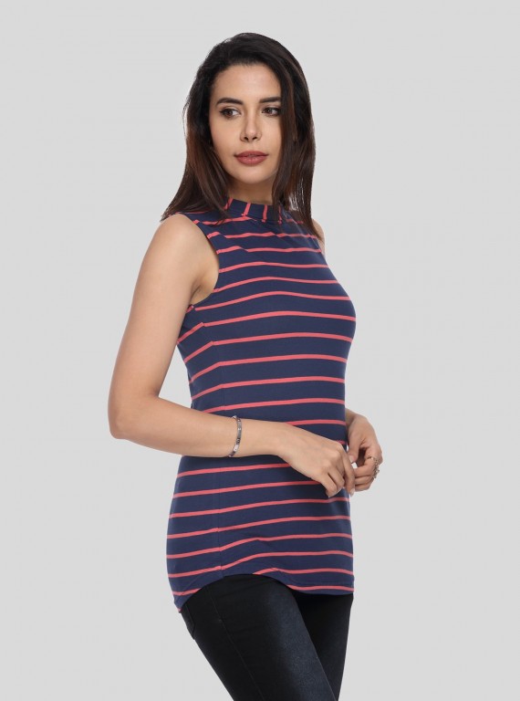 Fuchsia Stripe High Neck TShirt