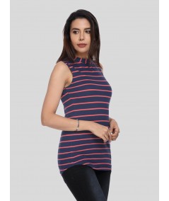 Fuchsia Stripe High Neck TShirt