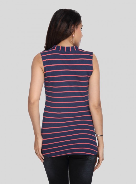 Fuchsia Stripe High Neck TShirt