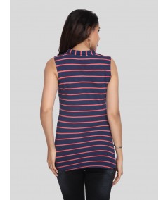 Fuchsia Stripe High Neck TShirt