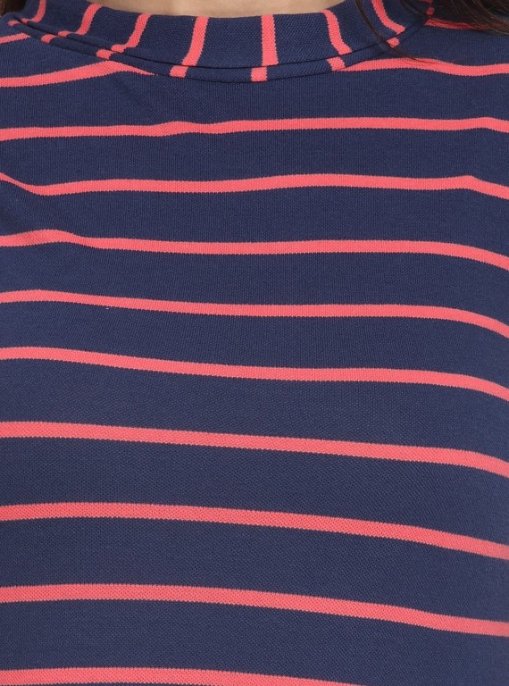Fuchsia Stripe High Neck TShirt