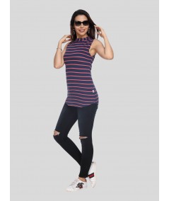 Fuchsia Stripe High Neck TShirt