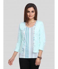 Women's Mint Green Cotton Shrug with Striped Inner Top – Boer and Fitch