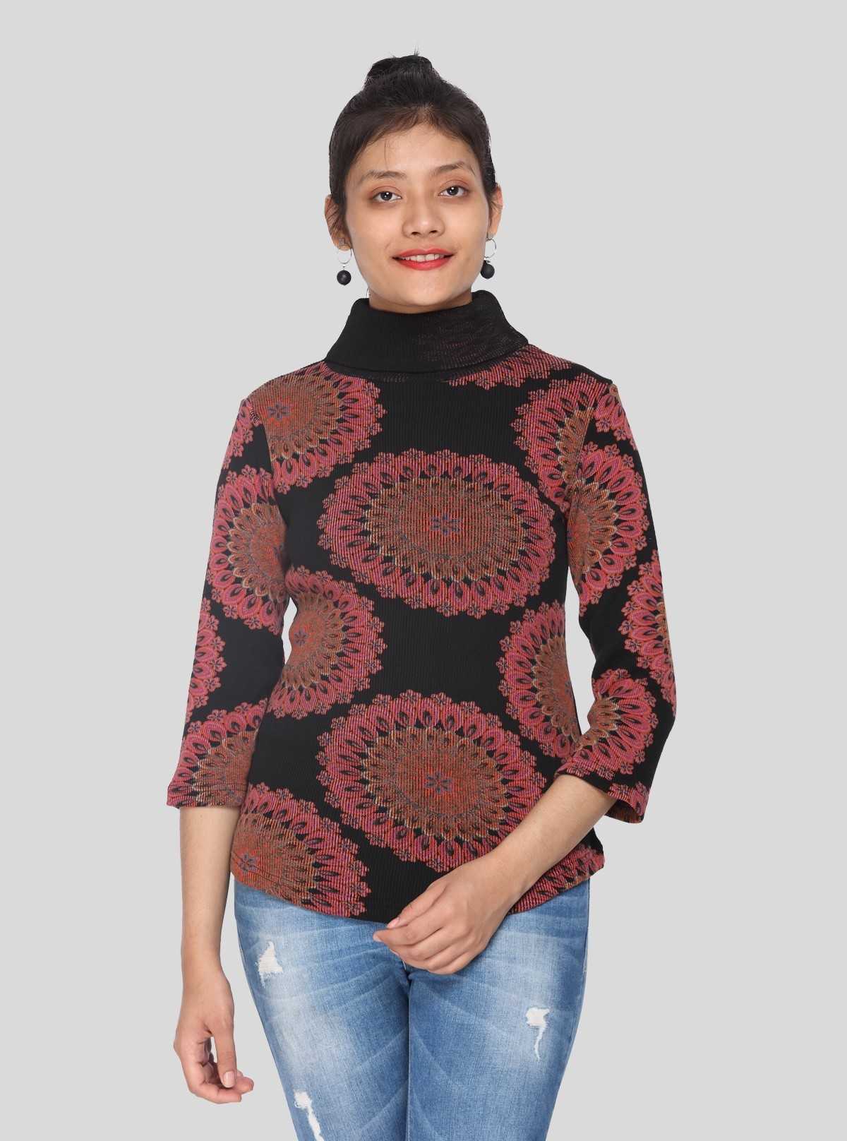 Black Printed High Neck Top