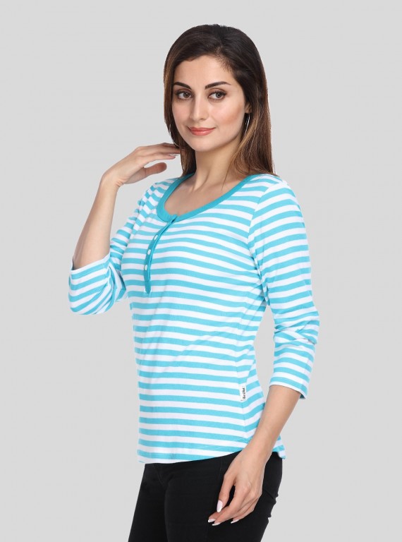 Turquiose Feeder Stripe Women's Top