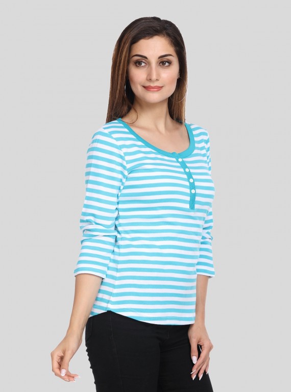 Turquiose Feeder Stripe Women's Top