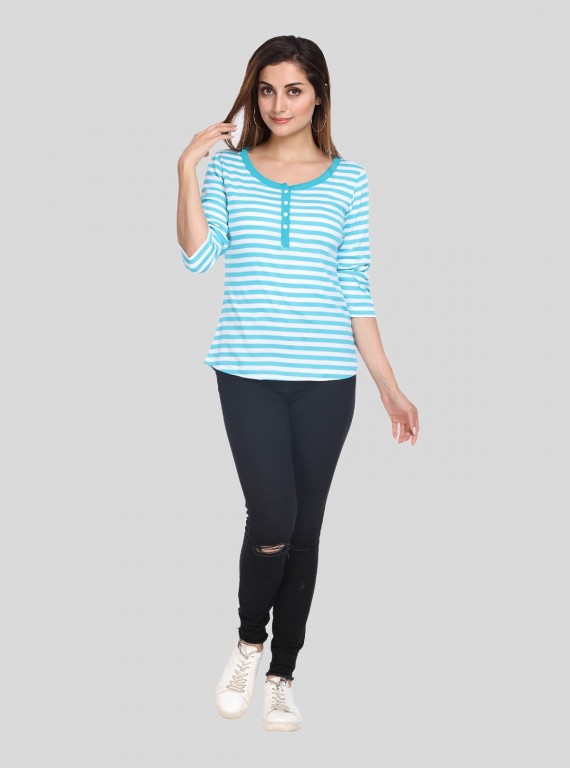 Turquiose Feeder Stripe Women's Top