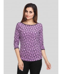 Women’s Purple Eagle Print 3/4 Sleeve Boat Neck Sweat Top – Cotton Blend