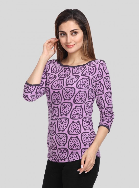 Puple Printed Velour Top