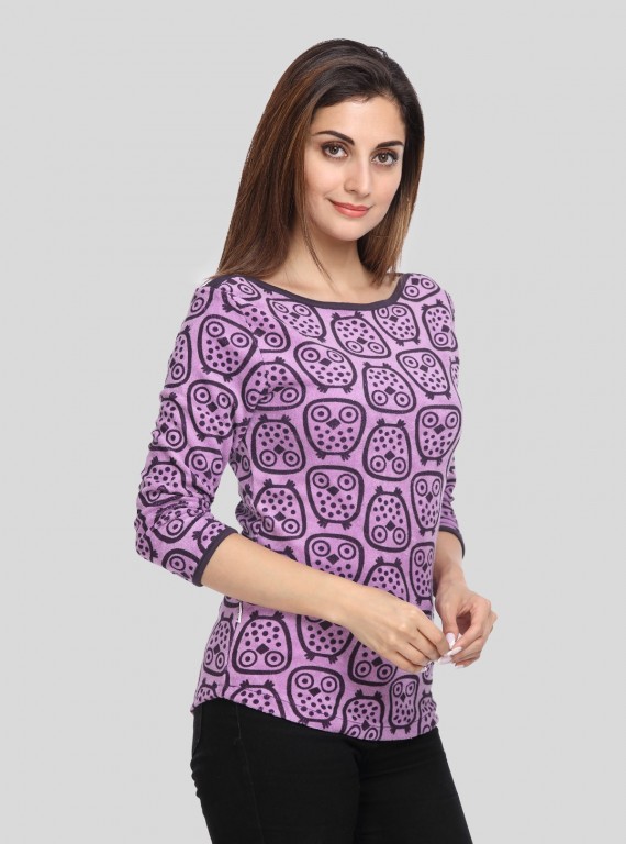 Puple Printed Velour Top