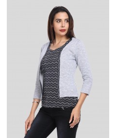 Women's Grey Cotton Shrug with Black Zigzag Print Top Set – Boer and Fitch