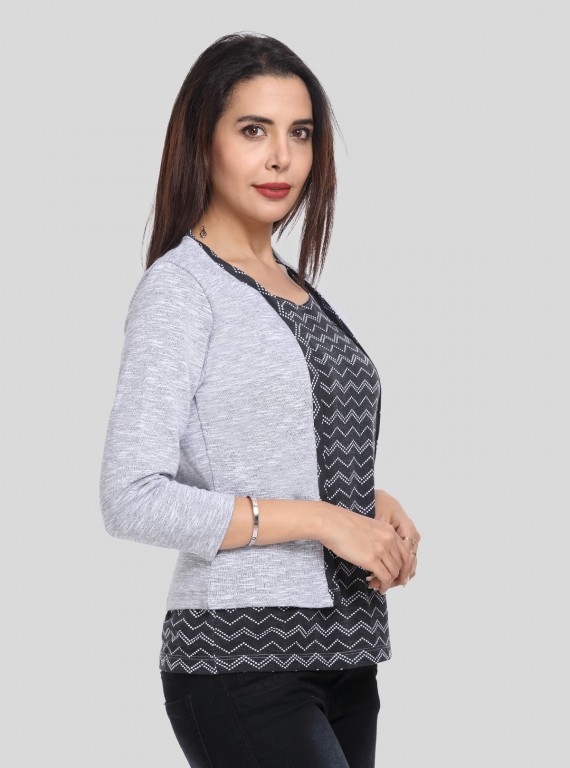 White Melange Fleece Set Top