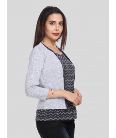 White Melange Fleece Set Top