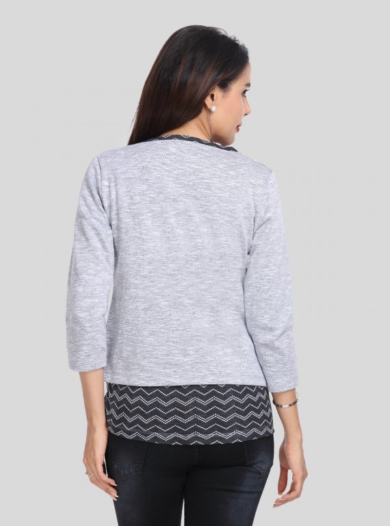 White Melange Fleece Set Top