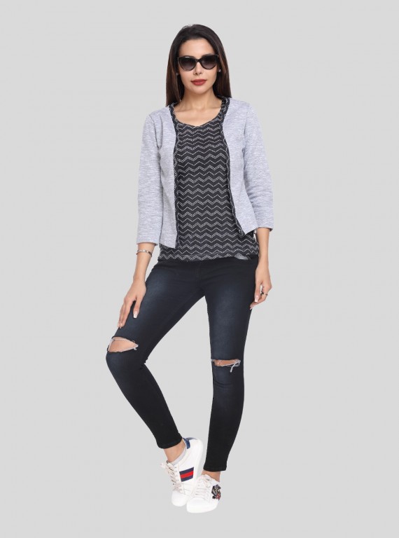 White Melange Fleece Set Top