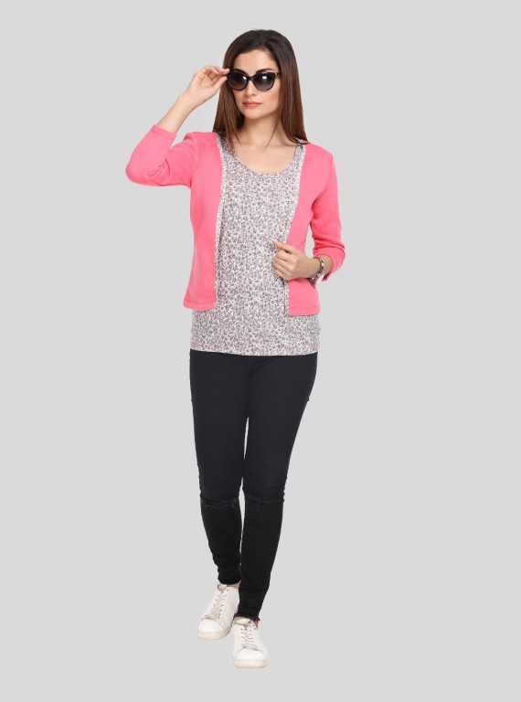 Floral Contrast Fleece Set Top