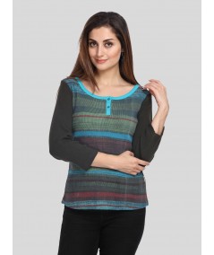 Women’s Green Stripe Cotton Ribbed Boat Neck Sweat Top by Boer & Fitch