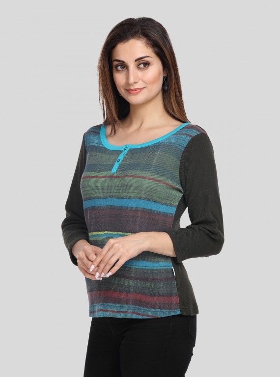 Green Faded Buttoned Top
