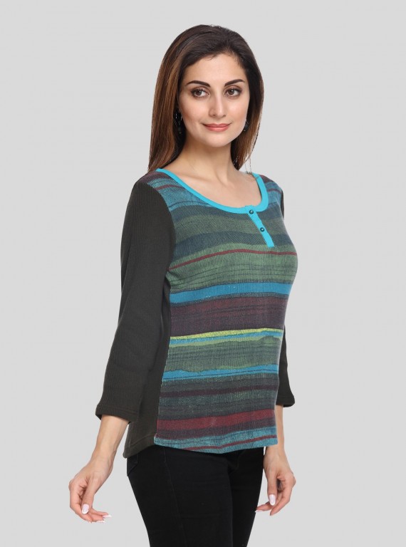 Green Faded Buttoned Top