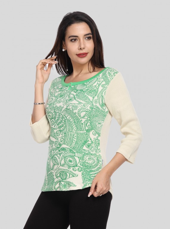 Ecru Artic Print Buttoned Top