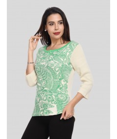 Ecru Artic Print Buttoned Top