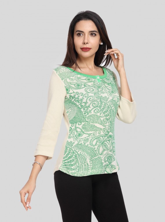 Ecru Artic Print Buttoned Top
