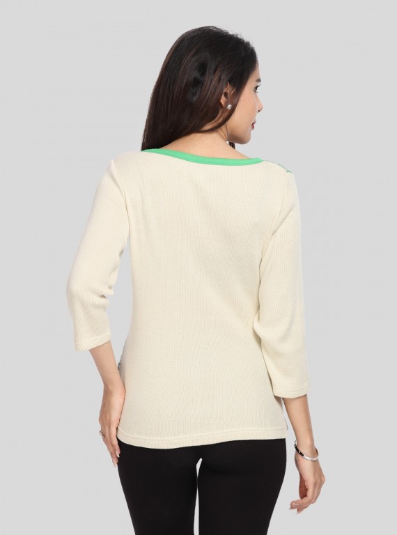 Ecru Artic Print Buttoned Top