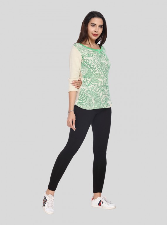 Ecru Artic Print Buttoned Top