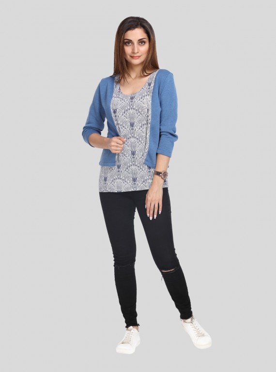 Graphic Print Fleece Set Top