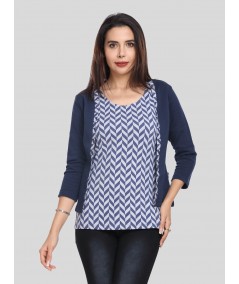 Women's Navy Blue Cotton Shrug with Geometric Print Top – Boer and Fitch