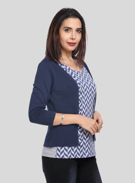 Ink Blue Fleece Set Top