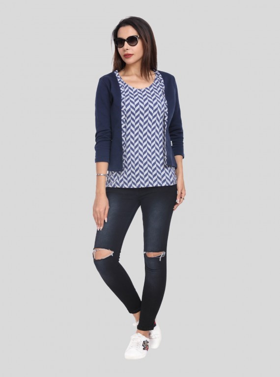 Ink Blue Fleece Set Top