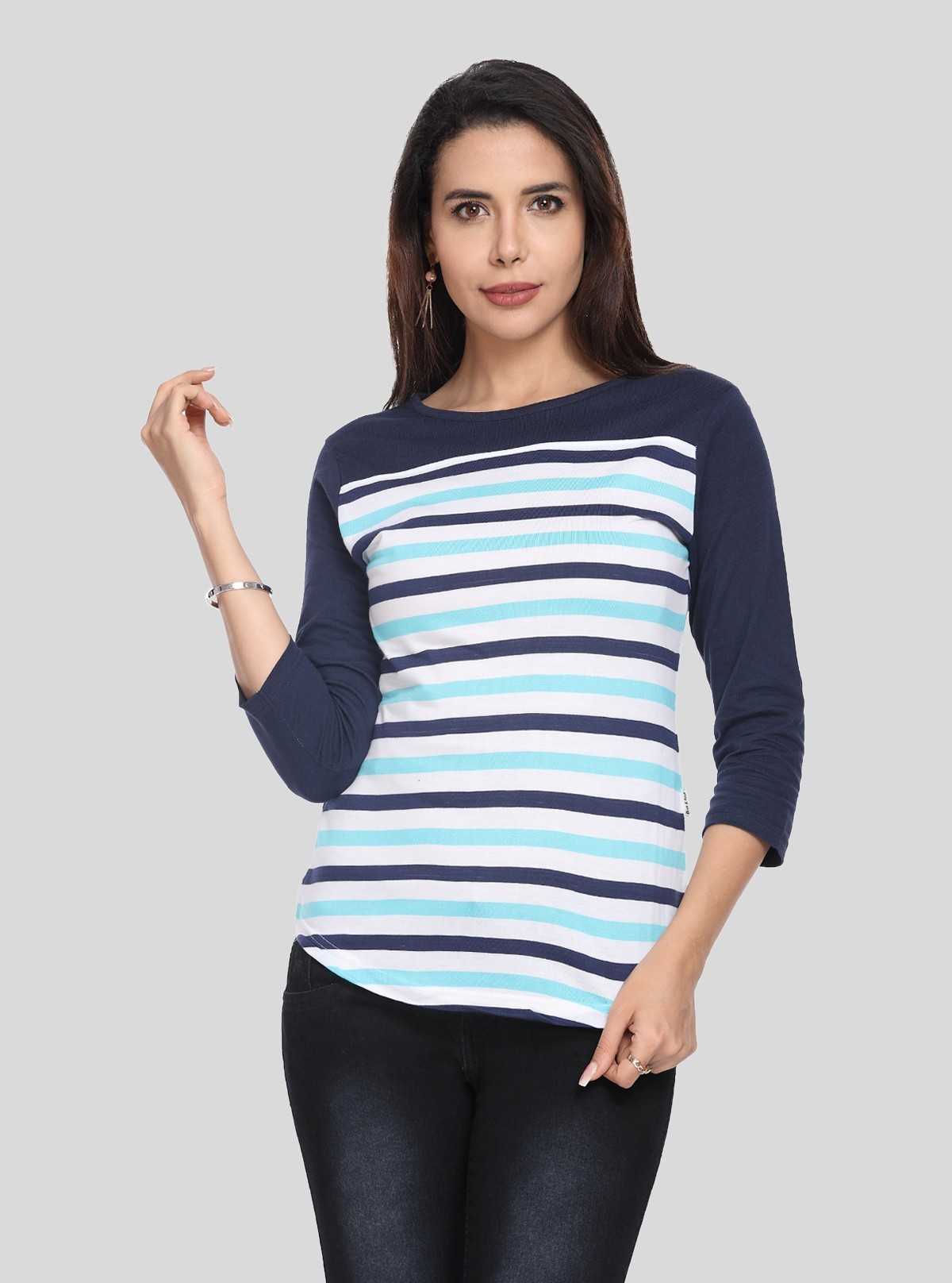 Women's Blue Striped Casual Top – Elegant Everyday Wear by Boer & Fitch