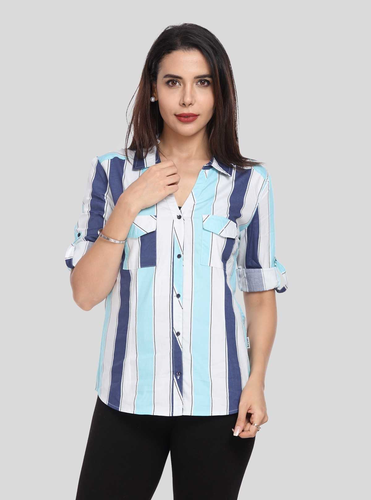 Women’s Classic Blue Stripe Cotton Shirt – Long Sleeve by Boer and Fitch
