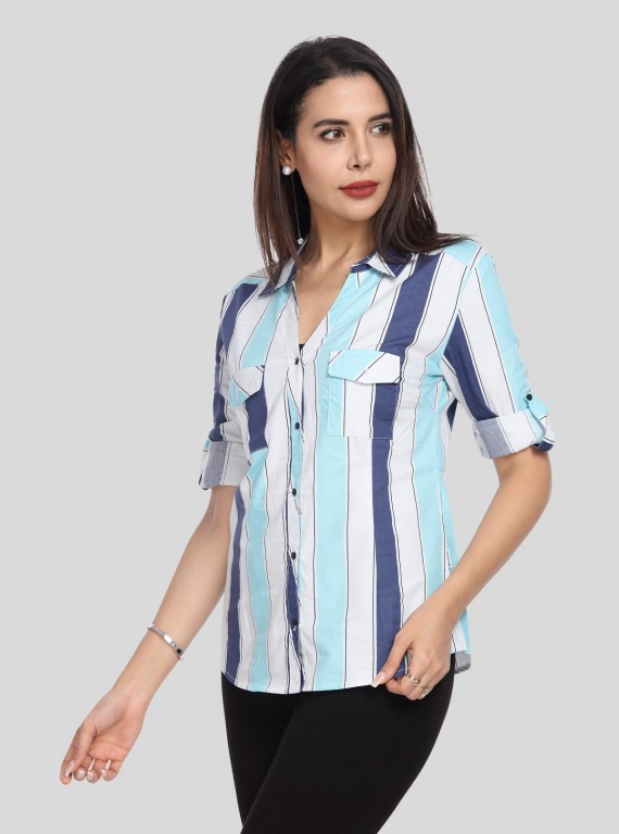 Blue Stripped Women Shirt