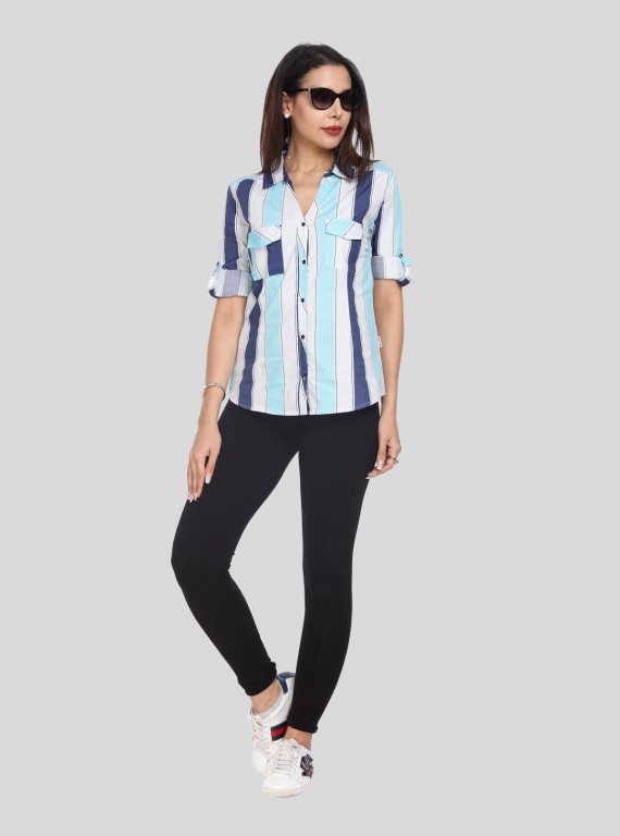 Blue Stripped Women Shirt