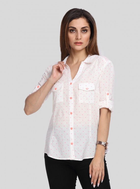 Women’s White Polka Dot Cotton Shirt – Casual & Chic by Boer and Fitch