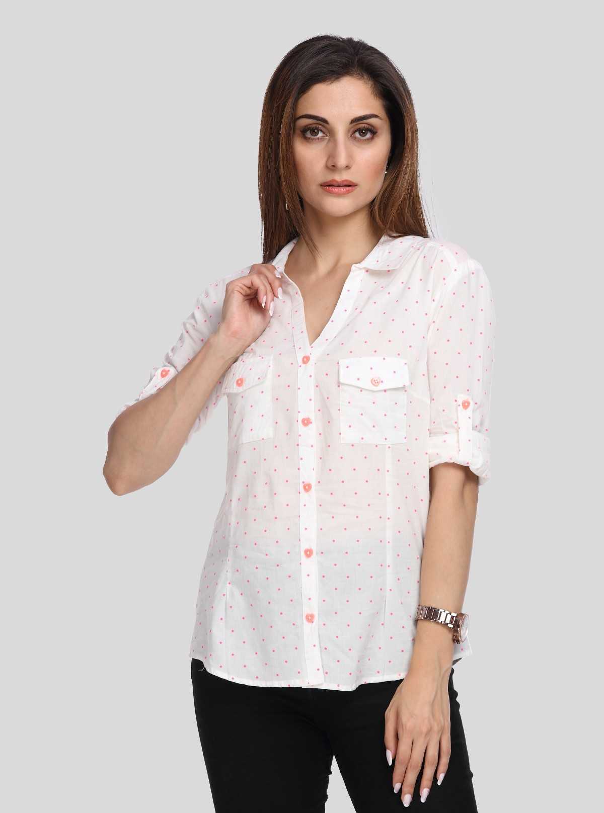 Women’s White Polka Dot Cotton Shirt – Casual & Chic by Boer and Fitch