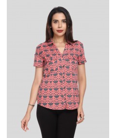 Women’s Bug Print Short Sleeve Cotton Shirt – Quirky & Cool