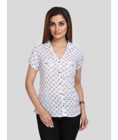 Women’s White Graphic Print Short Sleeve Shirt – Bold & Breezy Style