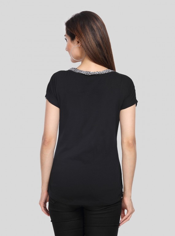 Scattered Black Cut & Sew Womens Top