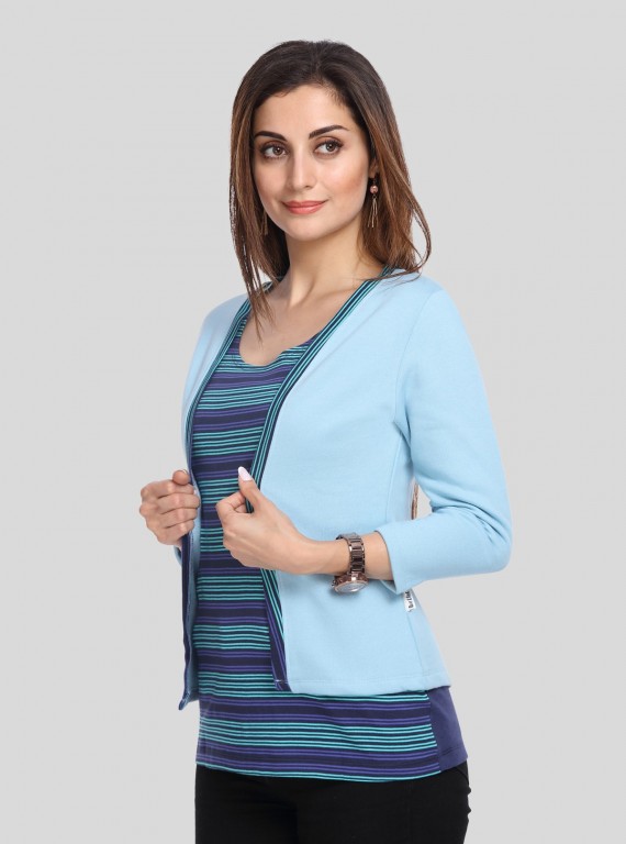 Light Blue Fleece Set Top