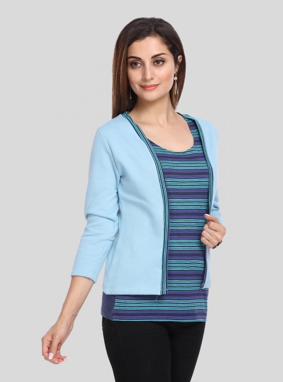Light Blue Fleece Set Top