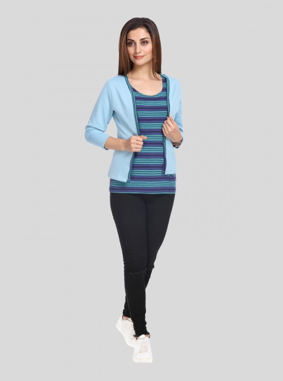 Light Blue Fleece Set Top