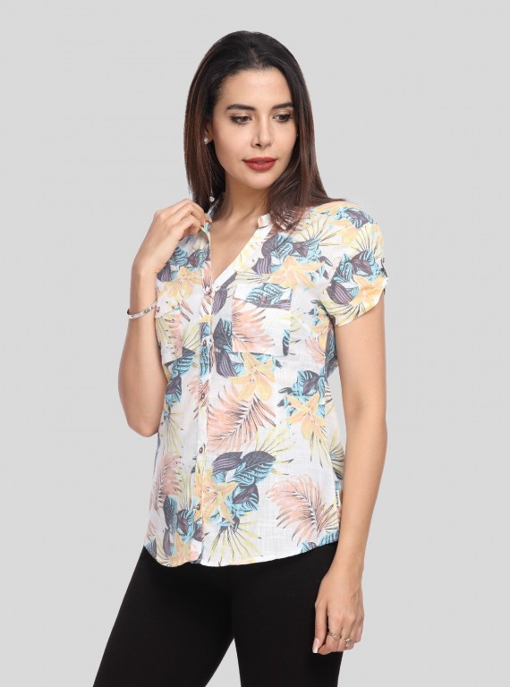 Spring Flower Print Women Shirt