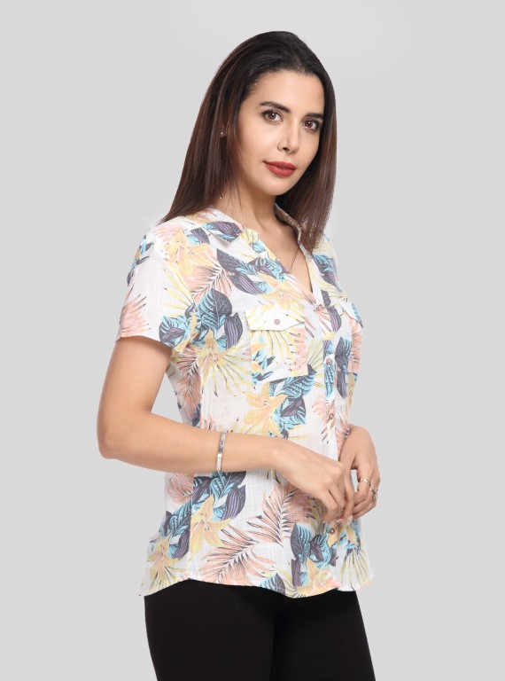 Spring Flower Print Women Shirt