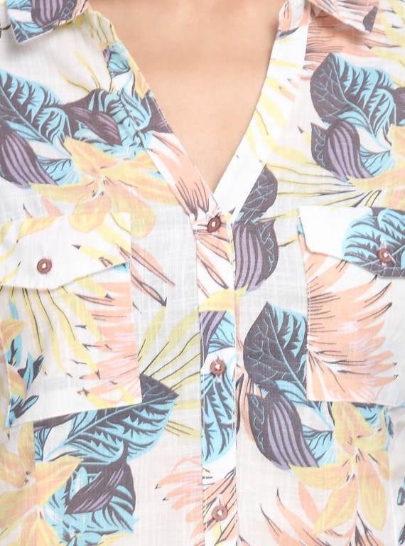Spring Flower Print Women Shirt