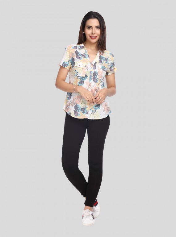 Spring Flower Print Women Shirt