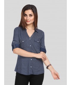 Women’s Ink Blue Long Sleeve Polka Dot Shirt by Boer and Fitch